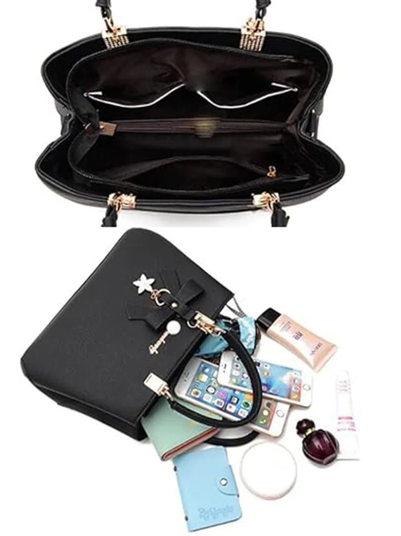 Top-handle Handbags Purse For Women Small Satchel PU Leather Shoulder Crossbody Bag With Bowtie Pendant view 13