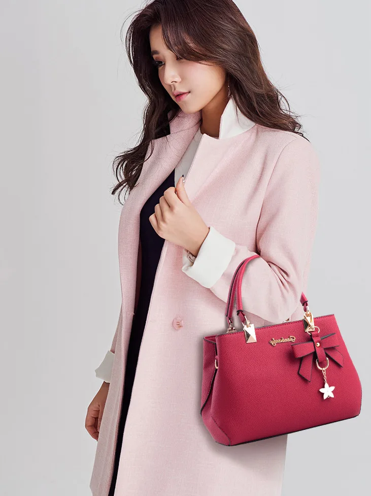 Top-handle Handbags Purse For Women Small Satchel PU Leather Shoulder Crossbody Bag With Bowtie Pendant view 16