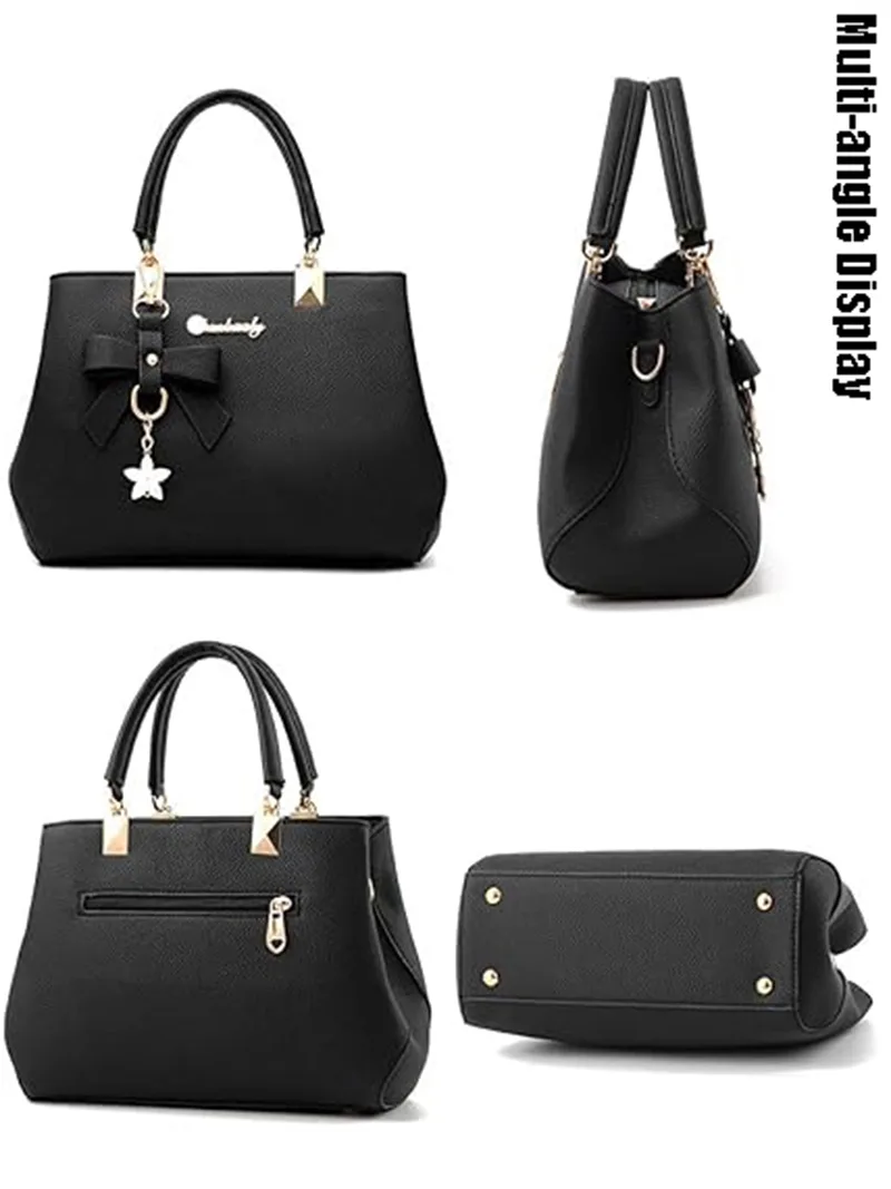 Top-handle Handbags Purse For Women Small Satchel PU Leather Shoulder Crossbody Bag With Bowtie Pendant view 12