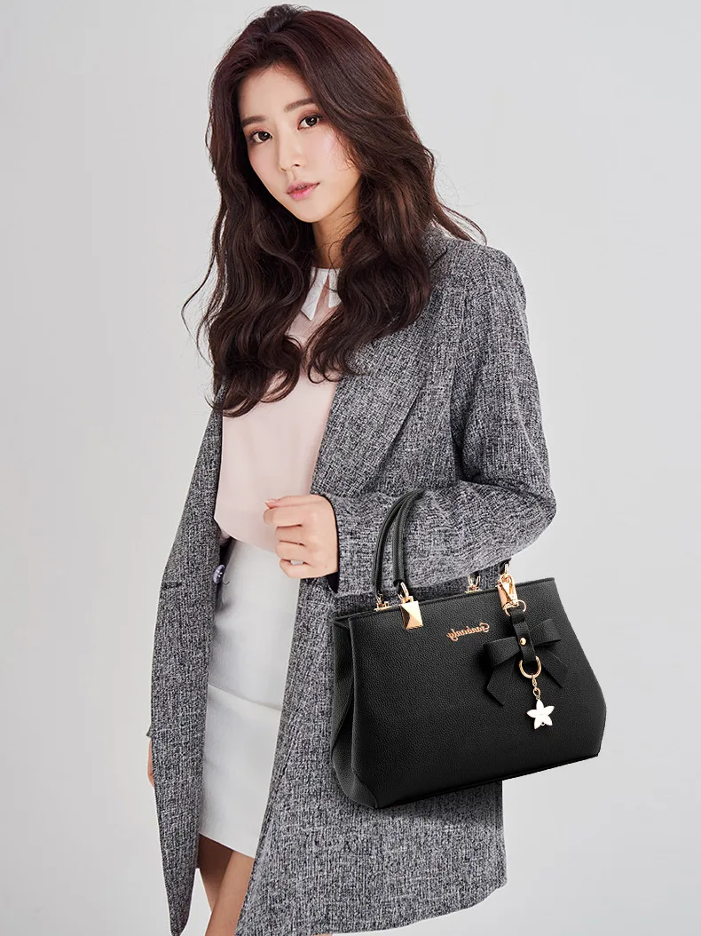 Top-handle Handbags Purse For Women Small Satchel PU Leather Shoulder Crossbody Bag With Bowtie Pendant view 4