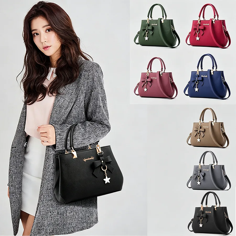 Top-handle Handbags Purse For Women Small Satchel PU Leather Shoulder Crossbody Bag With Bowtie Pendant view 1