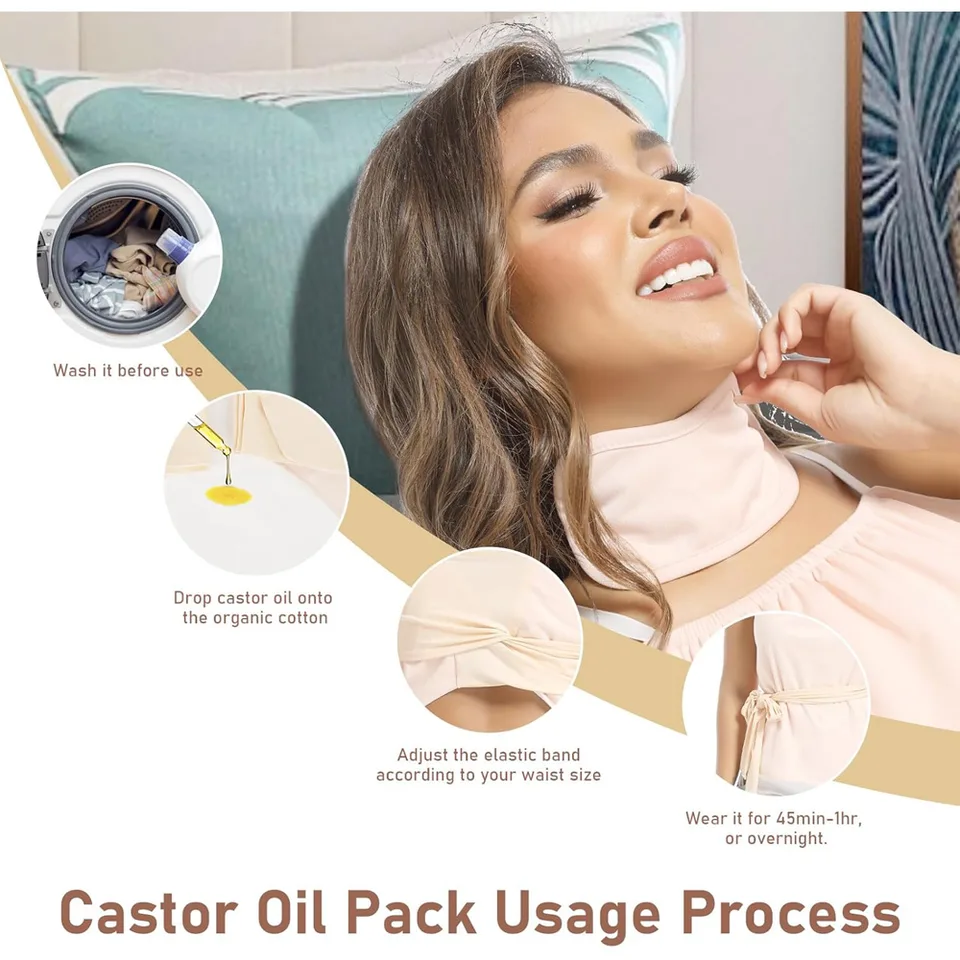 Castor Oil Vest Pack Wrap, 2Oz Organic Cold Pressed Glass Bottle Oil, Soft Organic Cotton Flannel & Waterproof PUL, Reusable Massage Castor Oil Pack Kit view 3