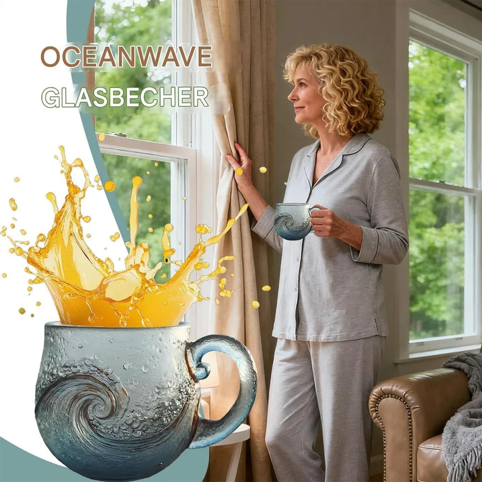 Handmade Sea Glass Wave Cup ,a Unique Wave Designed Wave Coffee Cup, Suitable For Beach Themed Drinks For Families And Gifts view 2