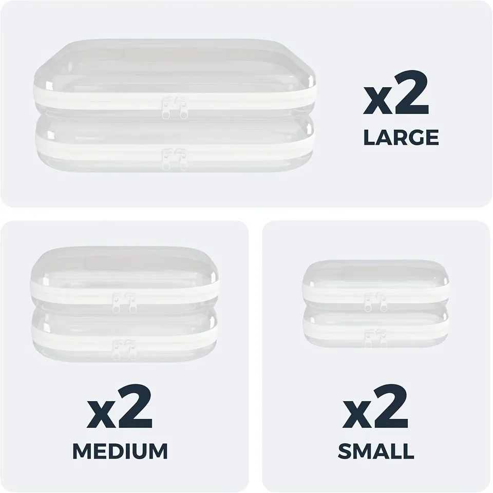 Set Of 6 Clear, Rigid Storage Bags With Double Zippers Includes 3 Different Sizes. Suitable For Toy Storage, Hard Plastic Pencil Cases, Hard view 2