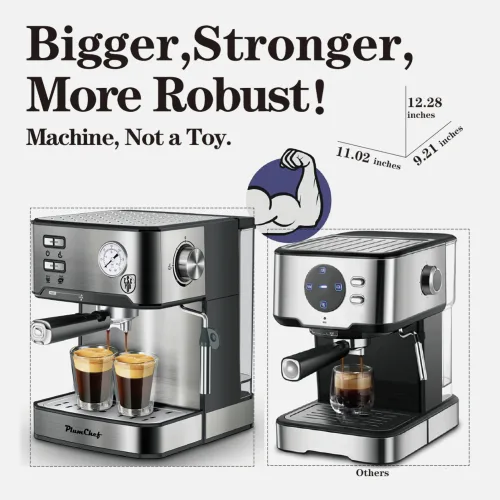 20 Bar Professional Espresso Machine With Milk Frother, Single & Double Shot, ESE Pod Compatible, Pressure Display, Removable Water Tank For view 2