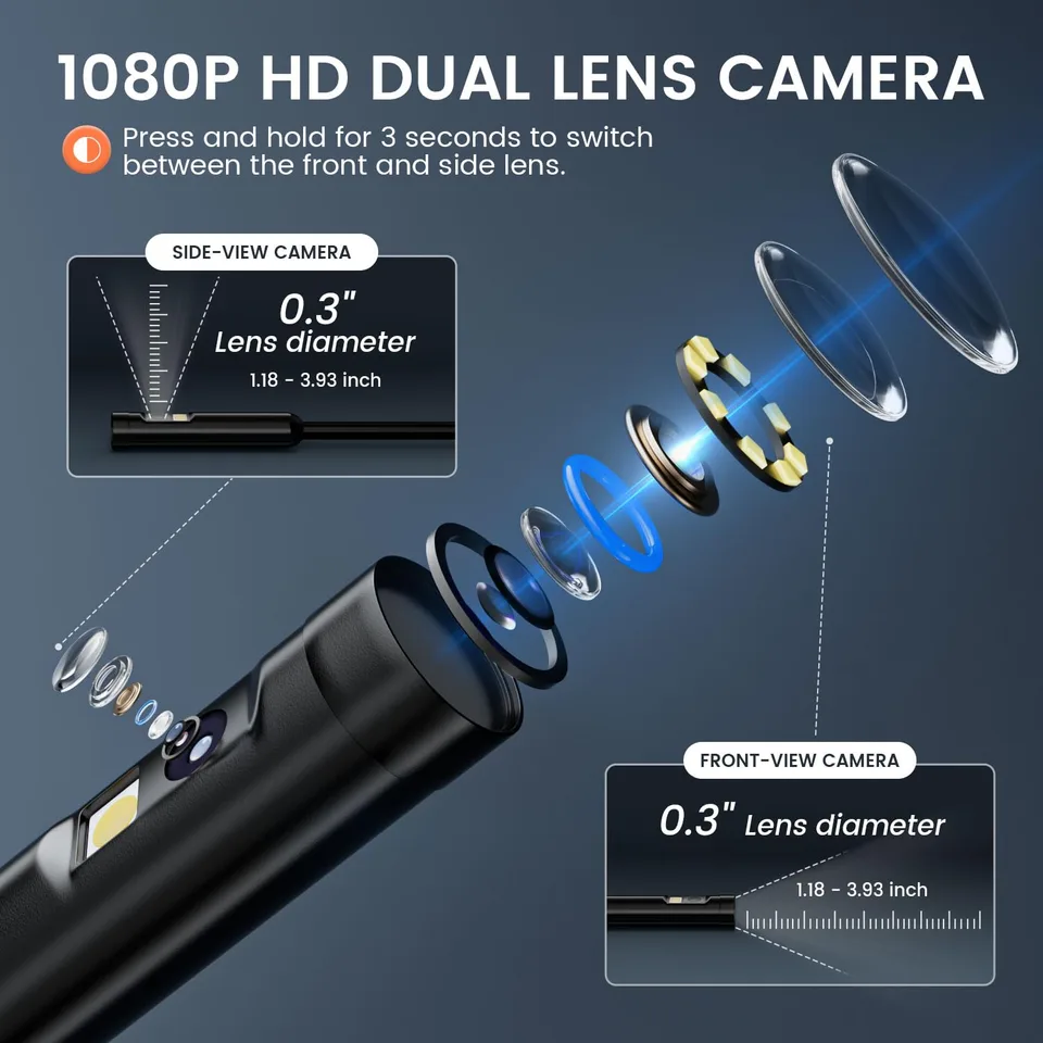 Dual-Lens Endoscope With Light, 4.3-Inch Screen, 32GB Memory Card, 16.5 Feet view 12