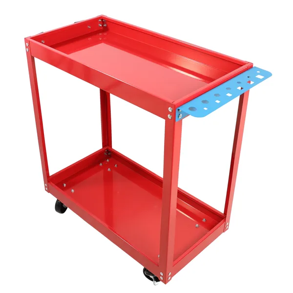 Tool Cart On Wheels, Heavy Duty Steel Utility Cart W-Lockable Wheels, 400 LBS Capacity Industrial Service Cart For Garage, Warehouse, Workshop Two-layer Bright Red