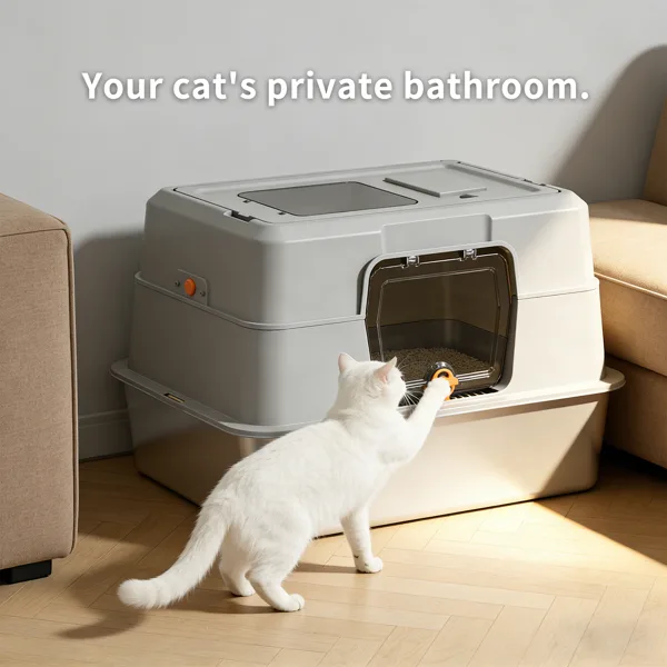 Black Stainless Steel Fully Enclosed Cat Litter Box, Durable Enclosed Cat Litter Box, High Side To Prevent Scattering view 2