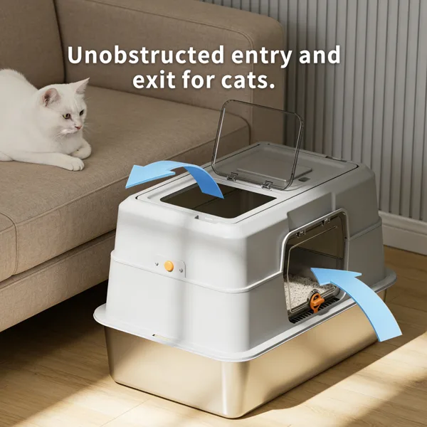 Black Stainless Steel Fully Enclosed Cat Litter Box, Durable Enclosed Cat Litter Box, High Side To Prevent Scattering view 3