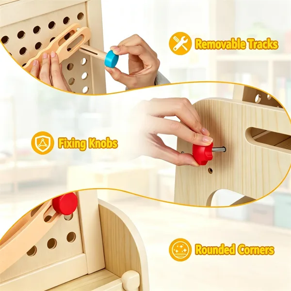 2-in-1 Wooden Kids Art Easel With Marble Run, Magnetic Whiteboard Standing Easel With Storage Shelves & Accessories For Kids 3- view 3