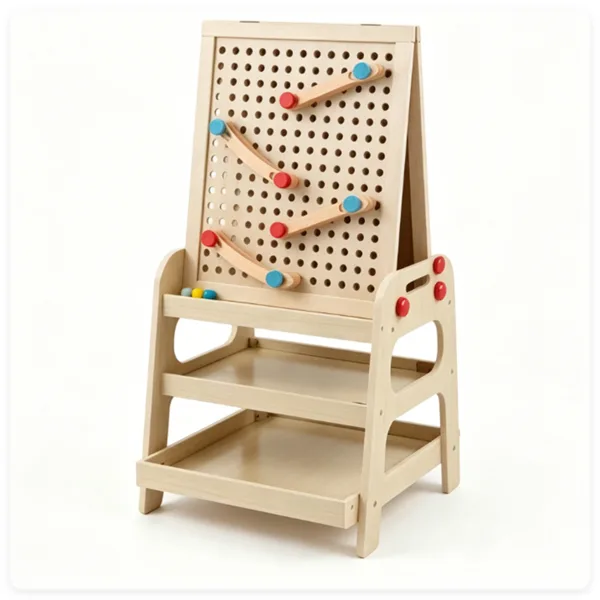 2-in-1 Wooden Kids Art Easel With Marble Run, Magnetic Whiteboard Standing Easel With Storage Shelves & Accessories For Kids 3- view 4