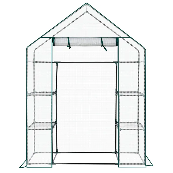 Mini Walk-in Greenhouse With PE Cover, 4-Shelf Indoor Outdoor Plant Gardening Green House For Garden Backyard, 56in X 29in X 77in, White view 2