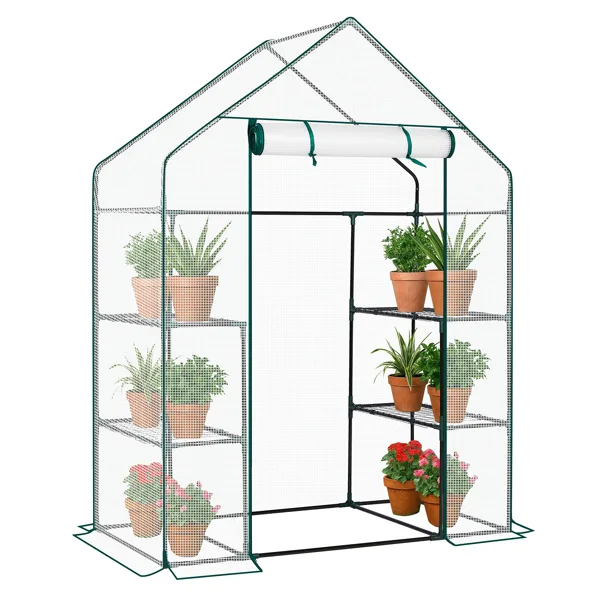 Mini Walk-in Greenhouse With PE Cover, 4-Shelf Indoor Outdoor Plant Gardening Green House For Garden Backyard, 56in X 29in X 77in, White view 3