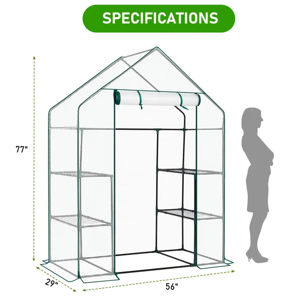 Mini Walk-in Greenhouse With PE Cover, 4-Shelf Indoor Outdoor Plant Gardening Green House For Garden Backyard, 56in X 29in X 77in, White view 4