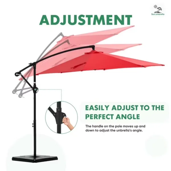 10ft Offset Hanging Outdoor Patio Umbrella With Base Stand Rotate And Tilt, 8 Ribs, UV Protection For Pool Garden Backyard Market, Red view 2
