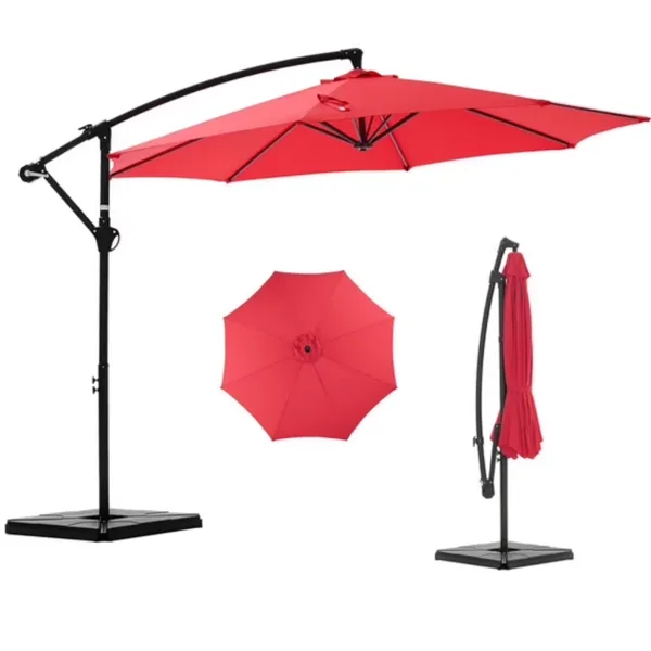 10ft Offset Hanging Outdoor Patio Umbrella With Base Stand Rotate And Tilt, 8 Ribs, UV Protection For Pool Garden Backyard Market, Red Shipment From Walmart