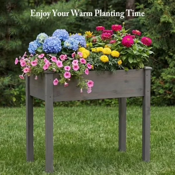 Bed - Cedar Planter With Non-Woven Liner, Bottom Drainage, 30-Inch Height, 34 X 18 X 30 In Sizes For Outdoor Plants Gray Shipment From view 4