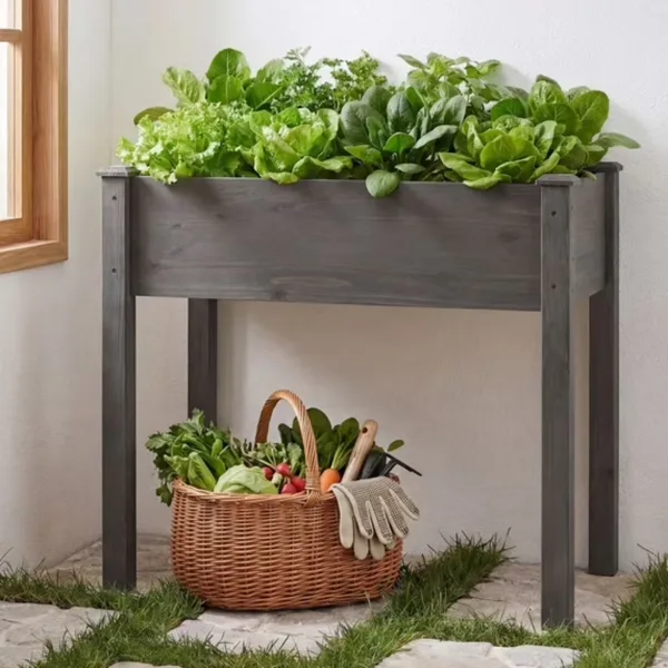 Bed - Cedar Planter With Non-Woven Liner, Bottom Drainage, 30-Inch Height, 34 X 18 X 30 In Sizes For Outdoor Plants Gray Shipment From Walmart