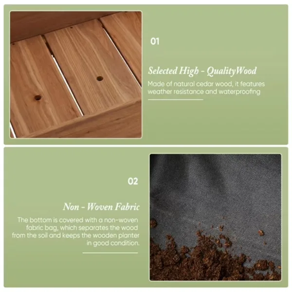 Bed - Cedar Planter With Non-Woven Liner, Bottom Drainage, 30-Inch Height, 48 X 24 X 30 In Sizes For Outdoor Plants Brown Shipment From view 3