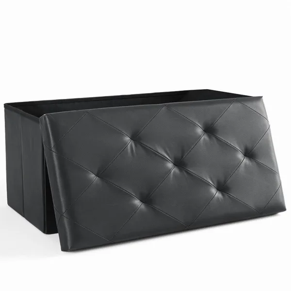 30 Inches Folding Ottoman With Storage Bench, Foot Rest Stool, End Of Bed Storage Bench , Load 660 Lbs, For Living Room, Synthetic Leather, Black  Shipment From Walmart