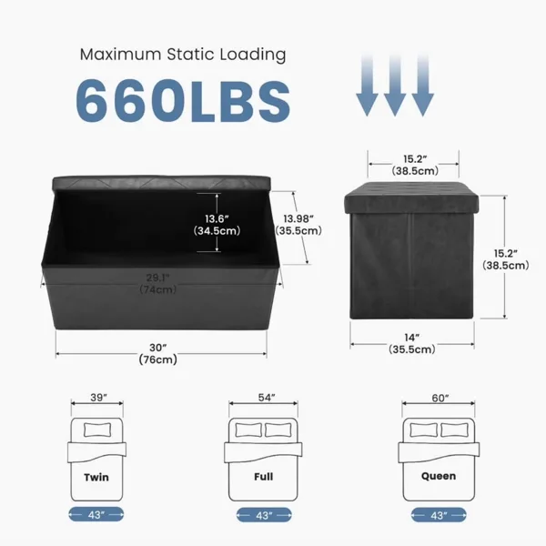 30 Inches Folding Ottoman With Storage Bench, Foot Rest Stool, End Of Bed Storage Bench , Load 660 Lbs, For Living Room, Synthetic Leather view 2