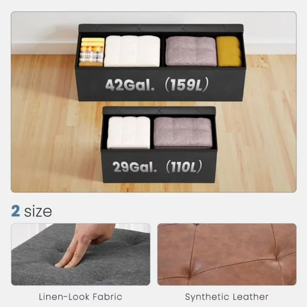 30 Inches Folding Ottoman With Storage Bench, Foot Rest Stool, End Of Bed Storage Bench , Load 660 Lbs, For Living Room, Synthetic Leather view 6