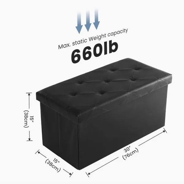 30 Inches Folding Ottoman With Storage Bench, Foot Rest Stool, End Of Bed Storage Bench , Load 660 Lbs, For Living Room, Synthetic Leather view 5