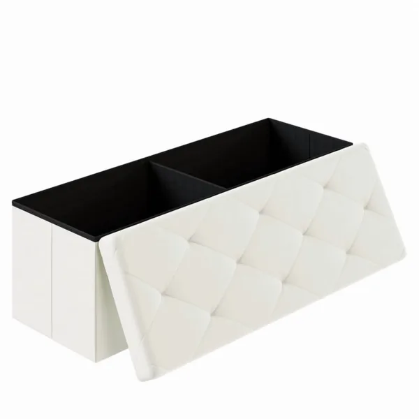 43 Inches Folding Ottoman With Storage Bench, Foot Rest Stool, End Of Bed Storage Bench Upholstered, Load 660 Lbs, For Living Room, Synthetic Leather, Beige Shipment From Walmart