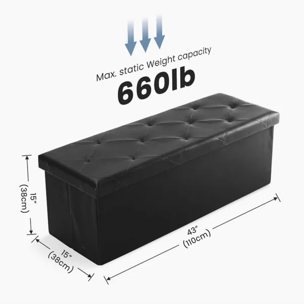 43 Inches Folding Ottoman With Storage Bench, Foot Rest Stool, End Of Bed Storage Bench Upholstered, Load 660 Lbs, For Living Room view 3