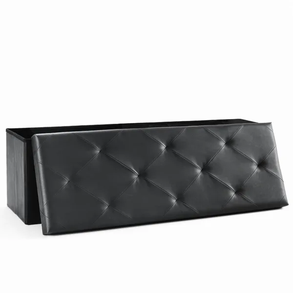 43 Inches Folding Ottoman With Storage Bench, Foot Rest Stool, End Of Bed Storage Bench Upholstered, Load 660 Lbs, For Living Room, Synthetic Leather, Black  Shipment From Walmart