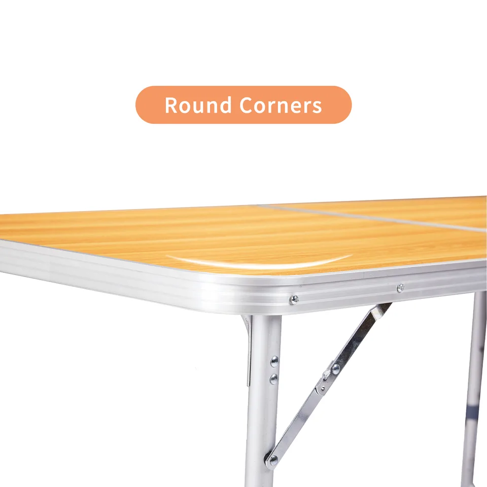 4FT Adjustable Height Folding Table, 120-60cm Portable Aluminum Foldable Camping Table Wood Grain Utility Table For Picnic BBQ Party Indoor view 4