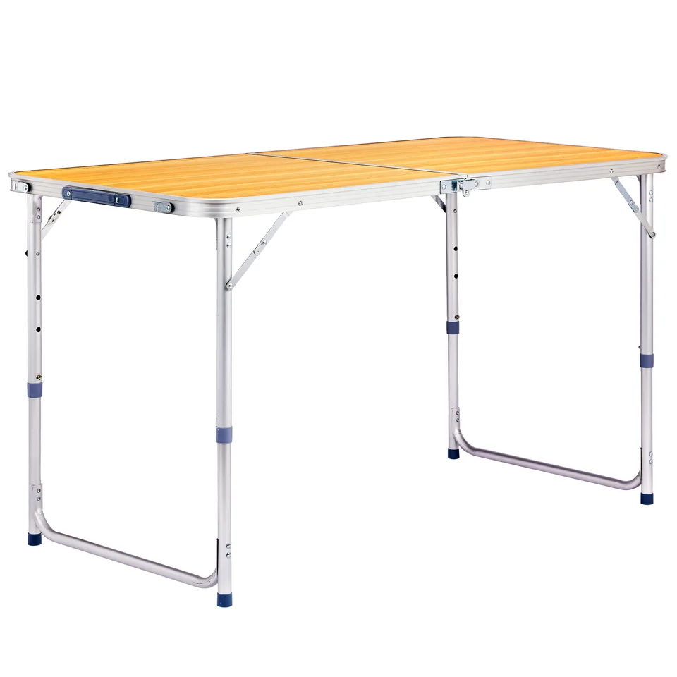 4FT Adjustable Height Folding Table, 120-60cm Portable Aluminum Foldable Camping Table Wood Grain Utility Table For Picnic BBQ Party Indoor view 2