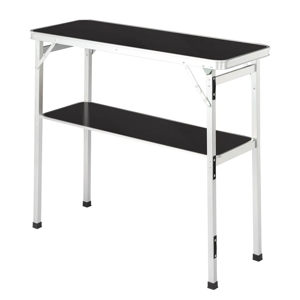 100-38-88cm Portable Folding Bar Table With Storage Shelf, Aluminum Frame Trade Show Counter With Black Skirt & Carry Bag view 3