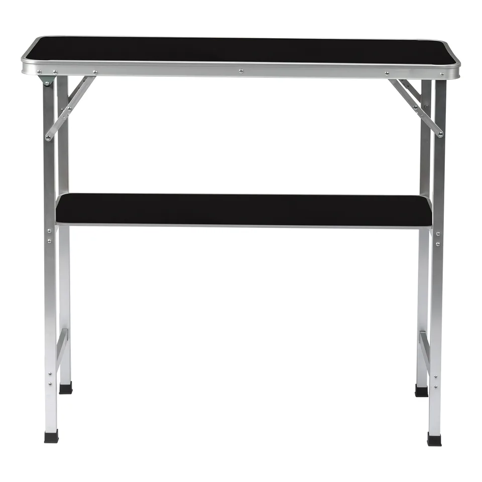 100-38-88cm Portable Folding Bar Table With Storage Shelf, Aluminum Frame Trade Show Counter With Black Skirt & Carry Bag view 4