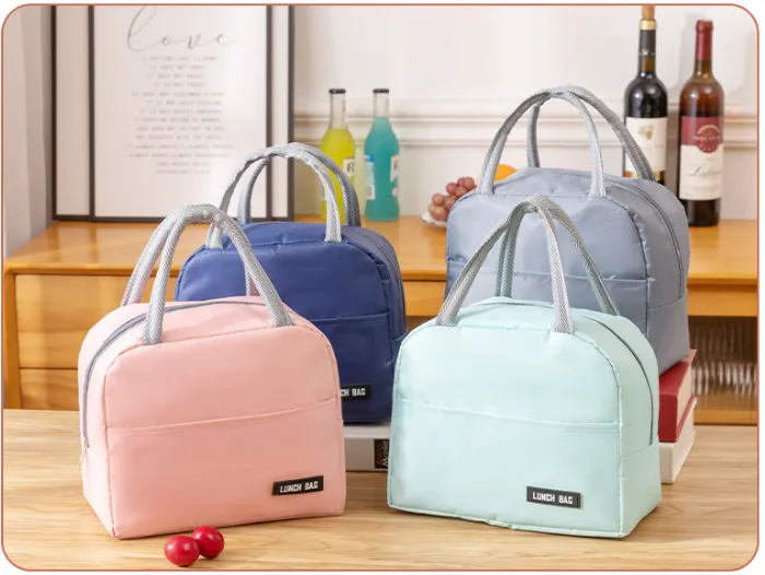 Solid Color Thickened Insulated Lunch Tote Bag, Portable Thermal Cooler Lunch Bag, Reusable Waterproof Food Carrier Bag, Leakproof Lunch view 1