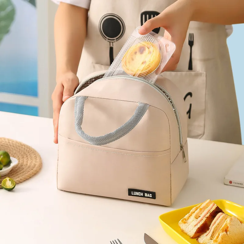 Solid Color Thickened Insulated Lunch Tote Bag, Portable Thermal Cooler Lunch Bag, Reusable Waterproof Food Carrier Bag, Leakproof Lunch view 8