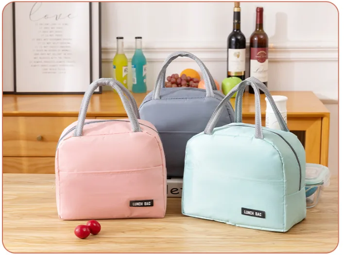 Solid Color Thickened Insulated Lunch Tote Bag, Portable Thermal Cooler Lunch Bag, Reusable Waterproof Food Carrier Bag, Leakproof Lunch view 3