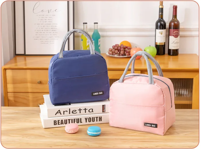 Solid Color Thickened Insulated Lunch Tote Bag, Portable Thermal Cooler Lunch Bag, Reusable Waterproof Food Carrier Bag, Leakproof Lunch view 10