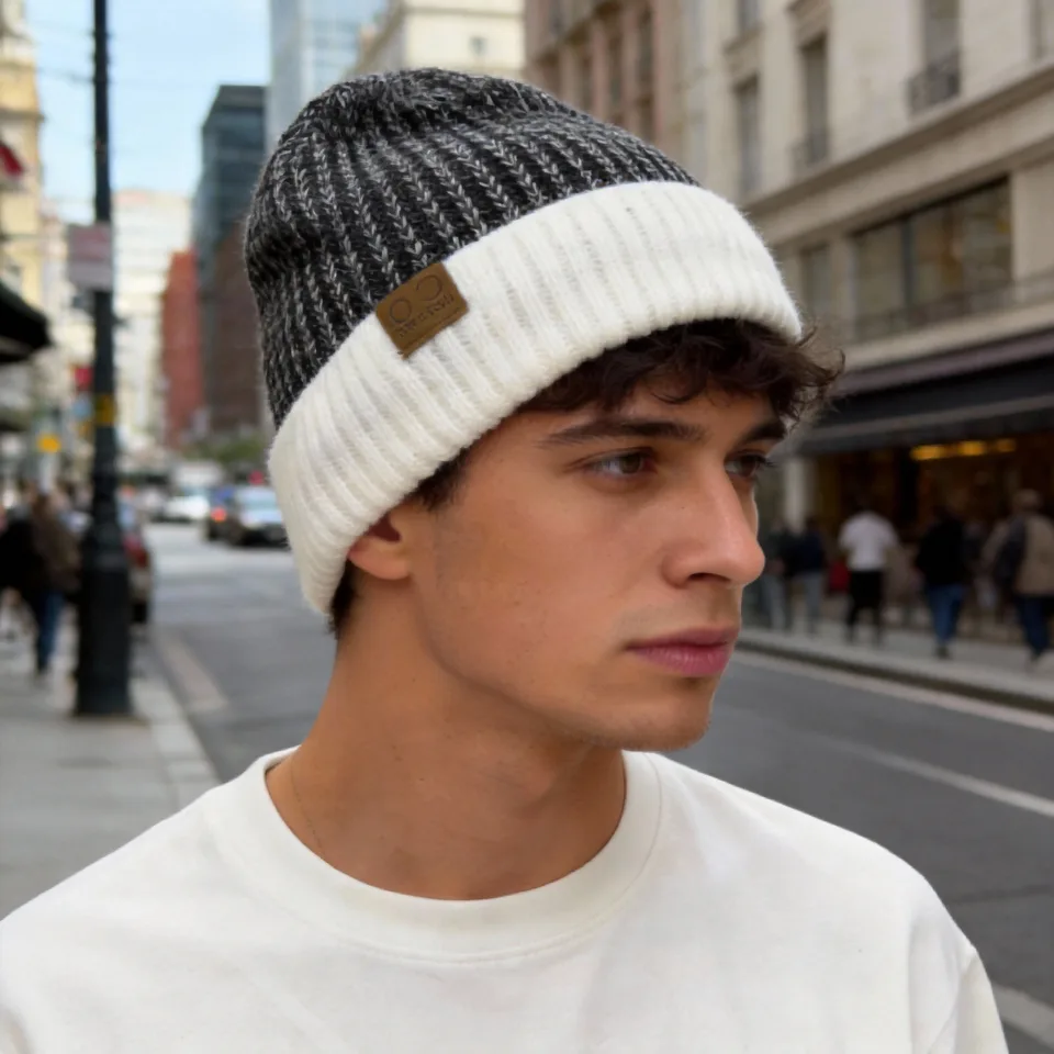 Men's Winter Warm Beanie Hat Lined With Windproof Thick Headgear, Cold Weather Equipment, Outdoor Sports Headwear, Simple Design, Windproof view 2