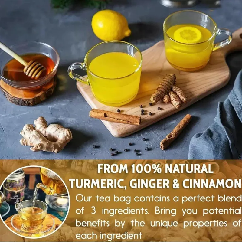120 Bags Turmeric Ginger Cinnamon Tea Bags, Anti-Inflammatory Herbal Tea, Caffeine Sugar Gluten Free Vegan Wellness Drink view 2
