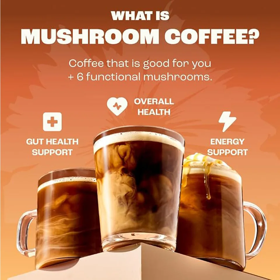 Organic Mushroom Instant Coffee, 6 Adaptogenic Mushrooms Medium Roast, 30 Servings view 2