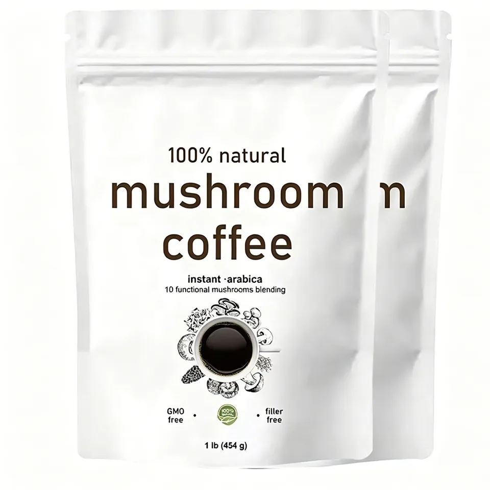 10in1 Mushroom Coffee Powder, Premium Arabica Instant Coffee Blend With Mane, Reishi, Chaga  8 Functional Mushrooms, Low Caffeine, Non GMO, FillerFree,1 LB