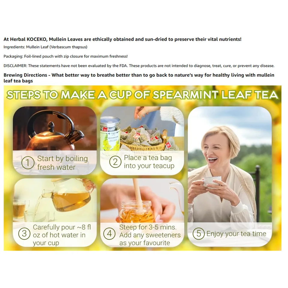 Hairy Flower Tea,Natural Herbal Tea,Mullein Leaf Tea, 30 Bags view 3