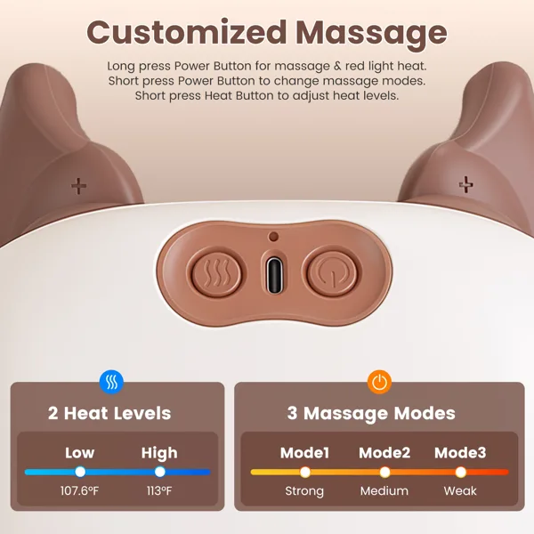 Adjustable Strap Neck Massager, 3 Intensity 2 Heat Levels Cordless Deep Tissue Massager For Neck Shoulder Back, Travel Office Home Use view 4