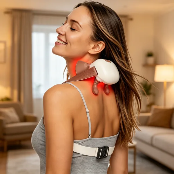 Adjustable Strap Neck Massager, 3 Intensity 2 Heat Levels Cordless Deep Tissue Massager For Neck Shoulder Back, Travel Office Home Use view 3