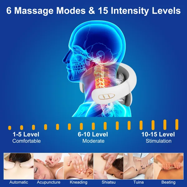 Portable Heated Neck Massager With Remote Control, TENS EMS Technology 8 Massage Heads, 15 Mins Auto Off Electric Pulse Neck Massager Neck view 2