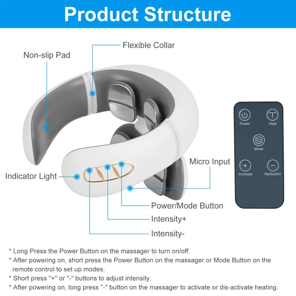 Portable Heated Neck Massager With Remote Control, TENS EMS Technology 8 Massage Heads, 15 Mins Auto Off Electric Pulse Neck Massager Neck view 3