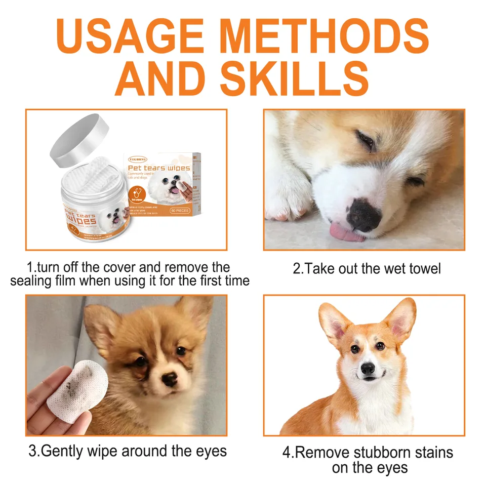 Pet Tear Stain Wipes For Dogs & Cats, Natural Aloe & Chamomile Extract Gentle Eye Cleaning Wipes, Hypoallergenic Non-Irritating 60 Count view 4