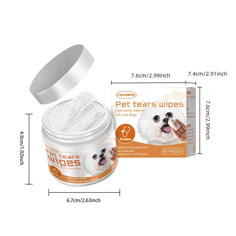 Pet Tear Stain Wipes For Dogs & Cats, Natural Aloe & Chamomile Extract Gentle Eye Cleaning Wipes, Hypoallergenic Non-Irritating 60 Count view 2