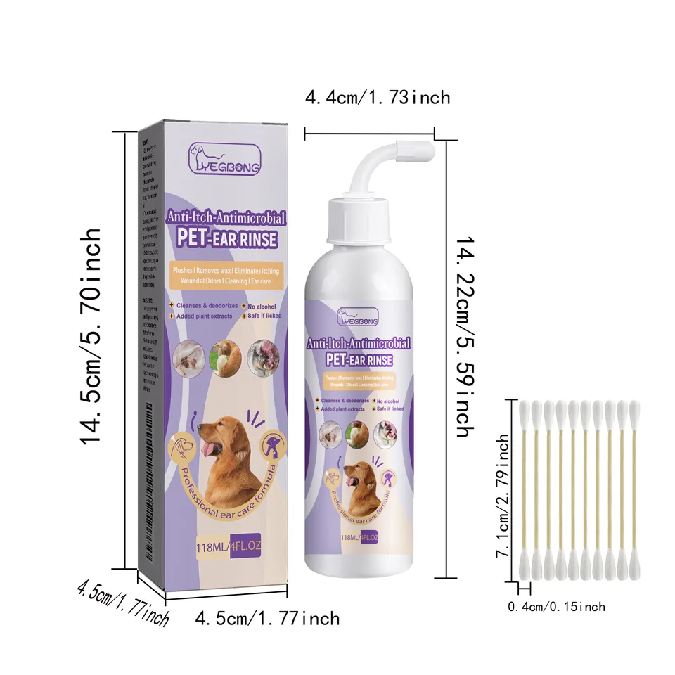 118ml Pet Ear Rinse Cleaner With Glycerin & Disodium EDTA, Anti-Itch Antimicrobial Ear Wash For Dogs Cats, Alcohol-Free Gentle Ear Cleanser view 3